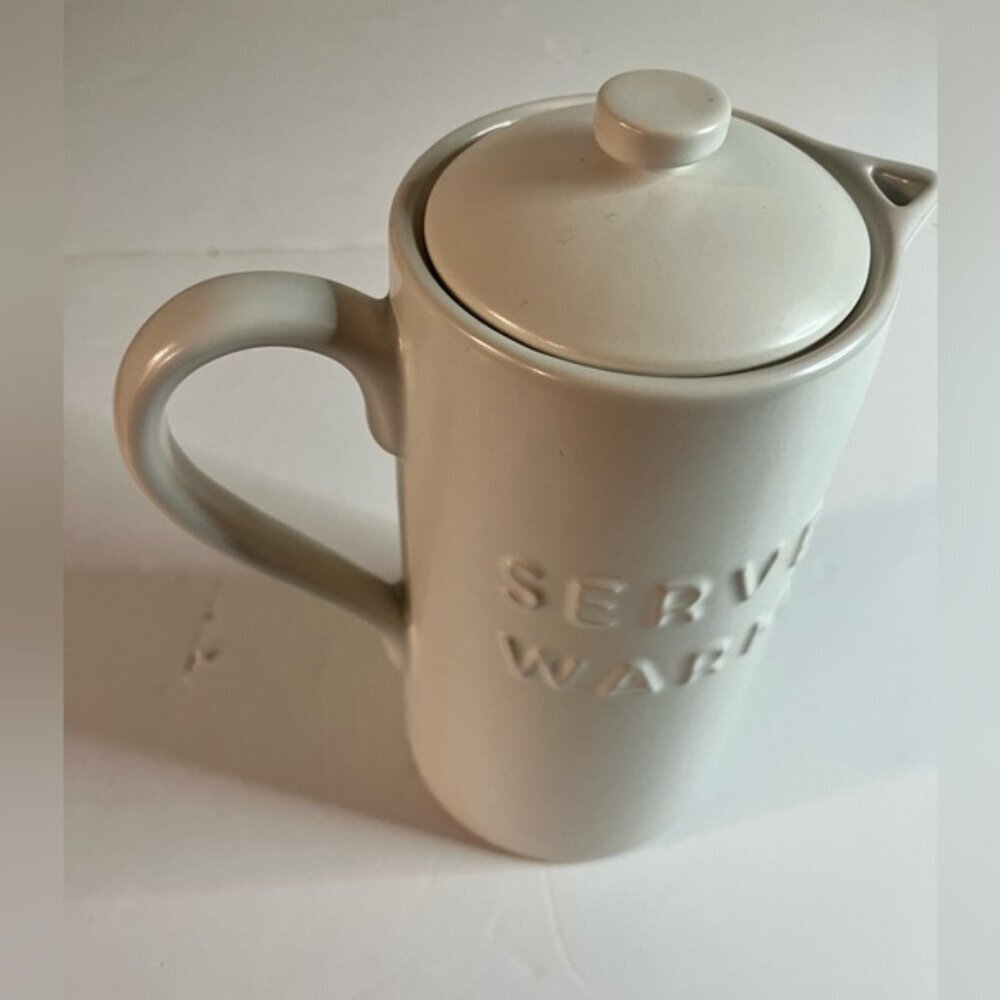 Indigo Ceramic Pitcher with Lid “Serve Warm” Embossed - Dishwasher Safe - Picture 6 of 10